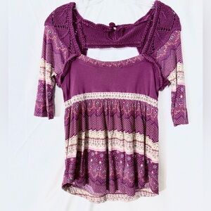 Free People Crochet Embroidery Lacy Boho Tunic Top With Multi Textured Fabrics